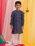 Boy's Blue Floral Printed Front Open Kurta With Pyjama Set